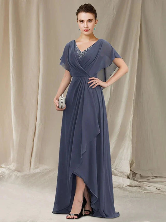 A-Line Princess V-Neck Asymmetrical Mother of the Bride Dresses