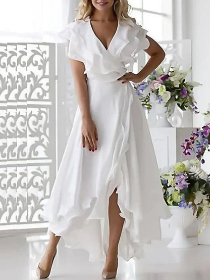 A-Line Princess V-Neck Asymmetrical Mother of the Bride Dresses