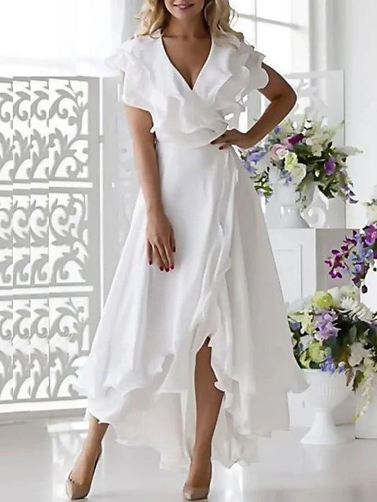 A-Line Princess V-Neck Asymmetrical Mother of the Bride Dresses