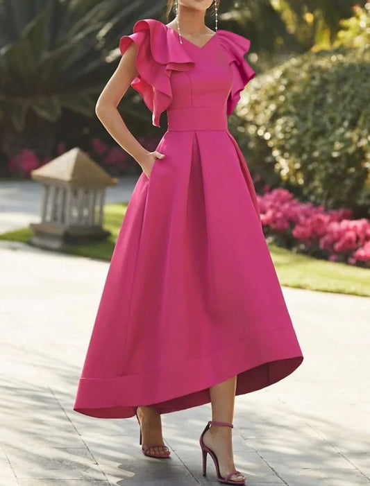 A-Line Princess V-Neck Asymmetrical Prom Dresses