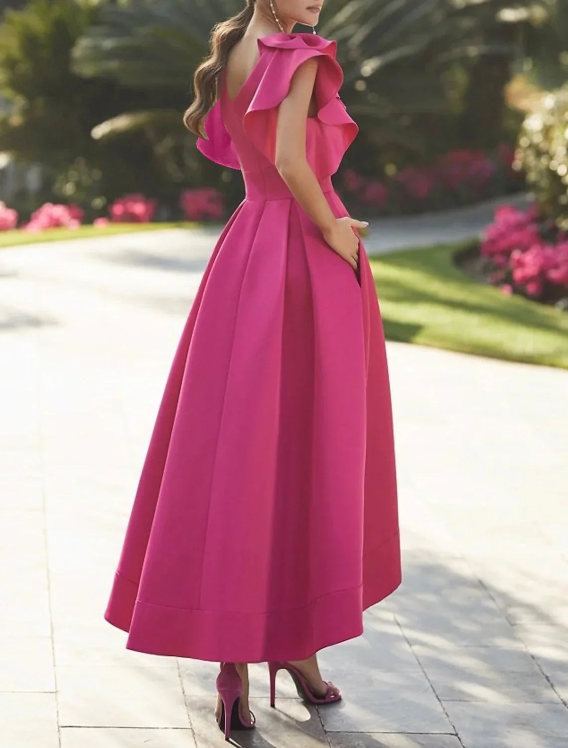 A-Line Princess V-Neck Asymmetrical Prom Dresses