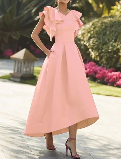 A-Line Princess V-Neck Asymmetrical Prom Dresses