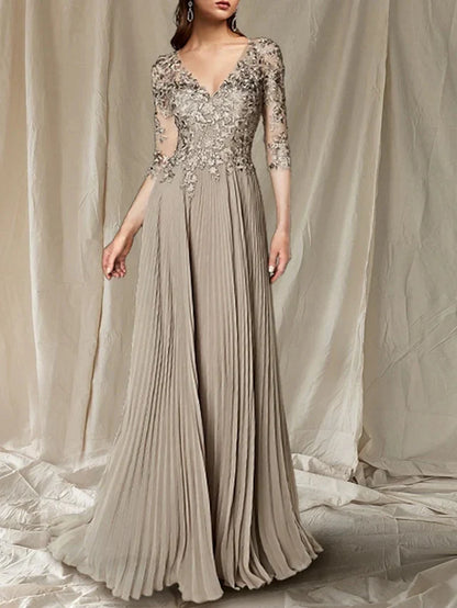 A-Line Princess V-Neck Floor-Length Mother of the Bride Dresse