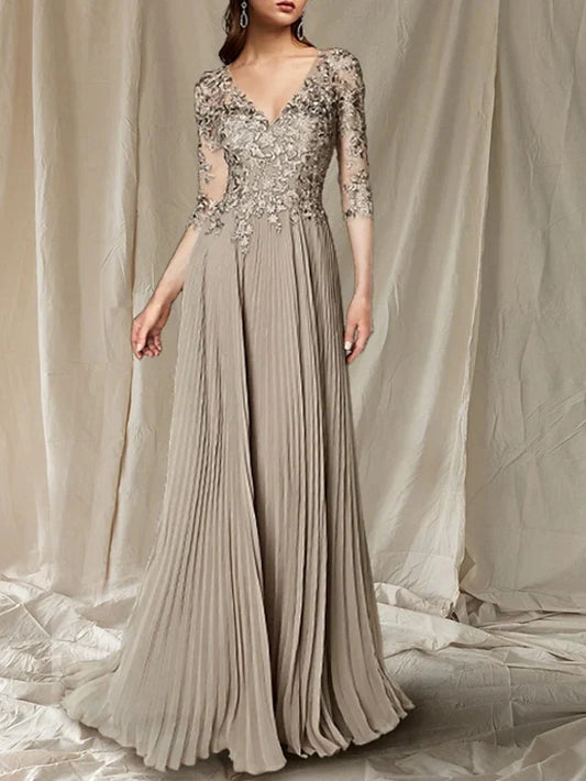 A-Line Princess V-Neck Floor-Length Mother of the Bride Dresse
