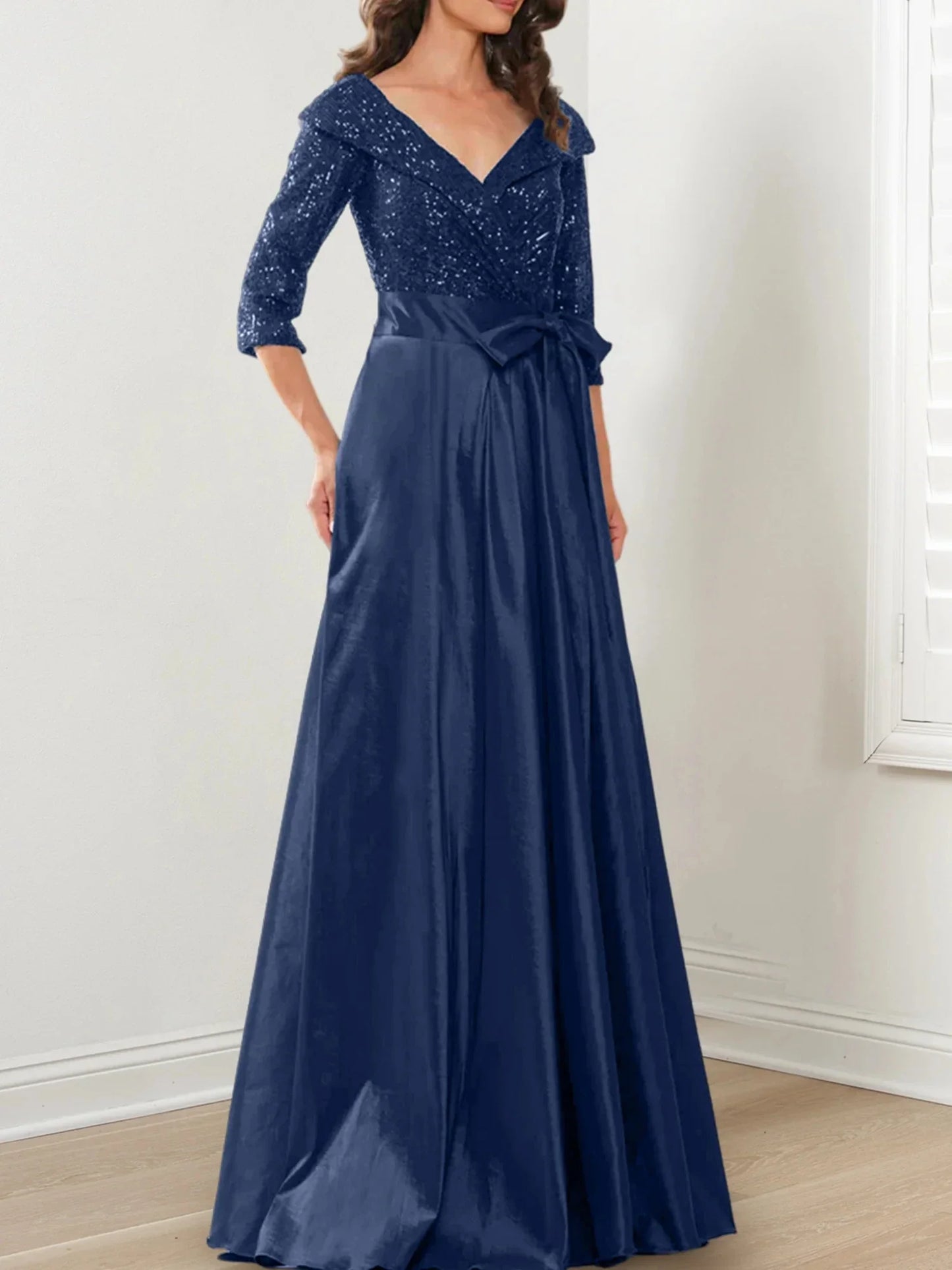 A-Line Princess V-Neck Floor-Length Mother of the Bride Dresses