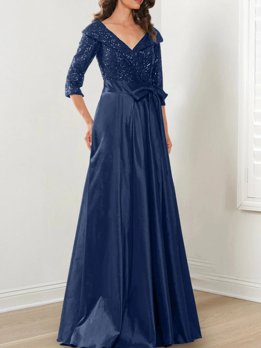 A-Line Princess V-Neck Floor-Length Mother of the Bride Dresses