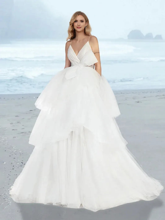 A-Line Princess V-Neck Floor-Length Wedding Dress