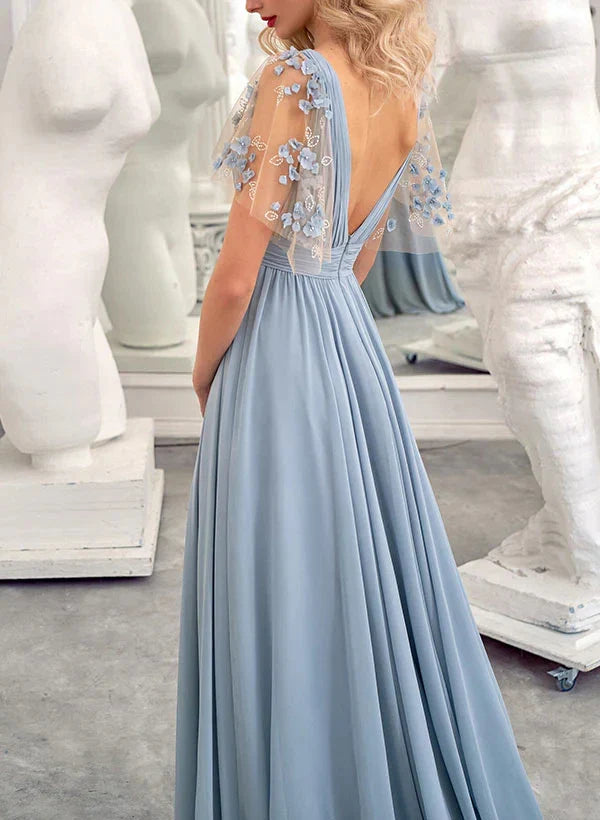 A-Line Princess V-Neck Floor-length Long Bridesmaid Dresses