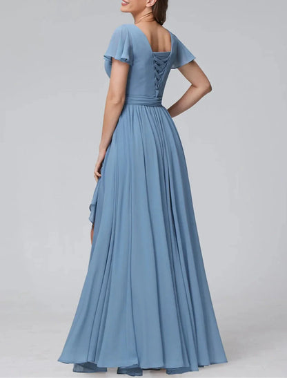 A-Line Princess V-Neck Floor-length Long Bridesmaid Dresses