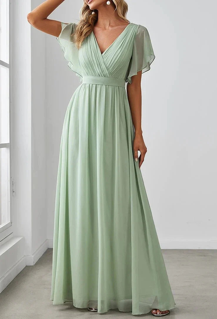 A-Line Princess V-Neck Floor-length Long Bridesmaid Dresses