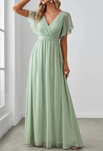 A-Line Princess V-Neck Floor-length Long Bridesmaid Dresses