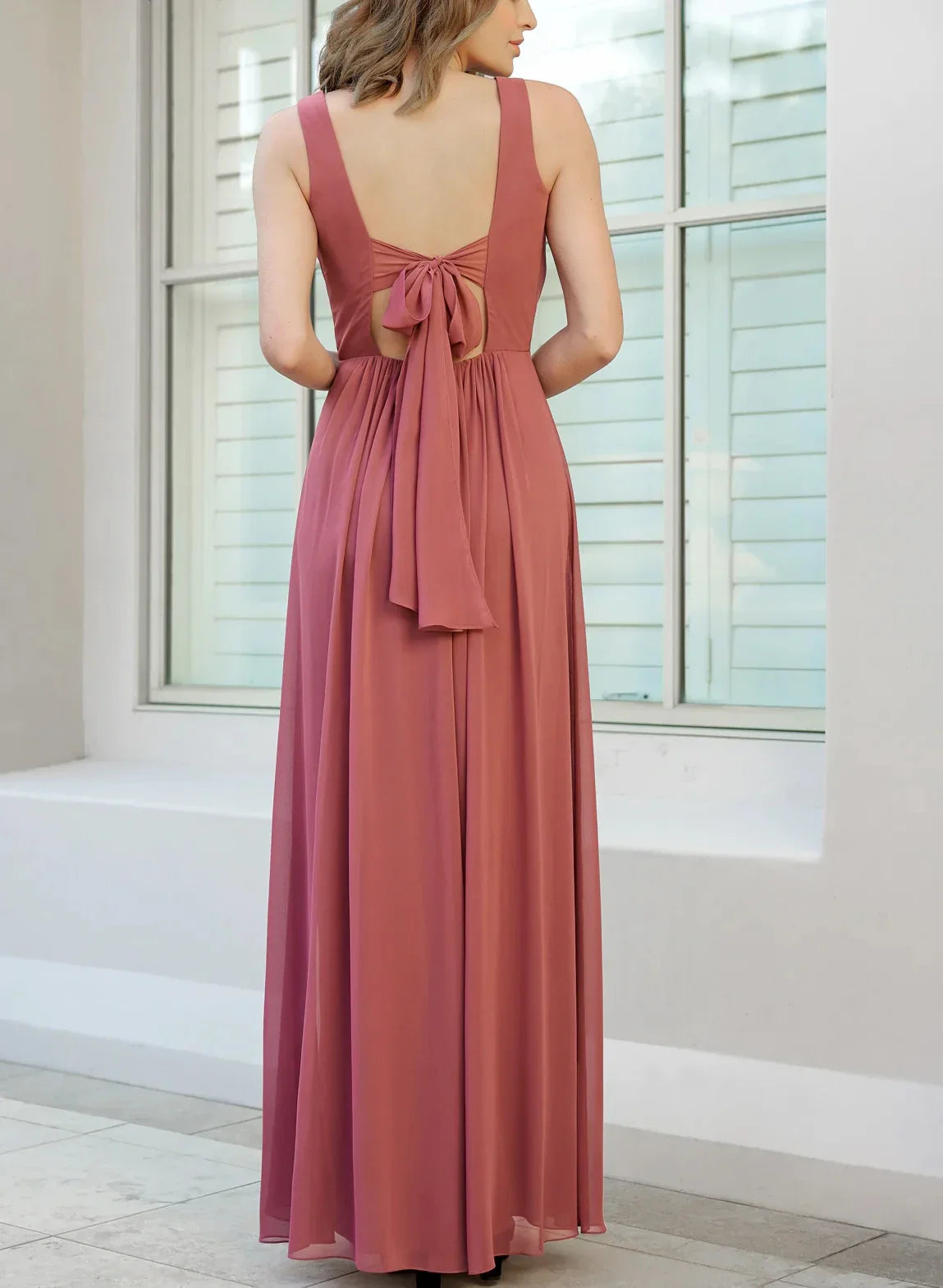 A-Line Princess V-Neck Floor-length Long Bridesmaid Dresses