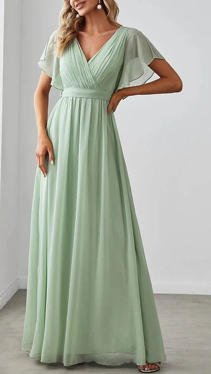A-Line Princess V-Neck Floor-length Long Bridesmaid Dresses