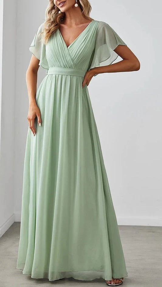 A-Line Princess V-Neck Floor-length Long Bridesmaid Dresses