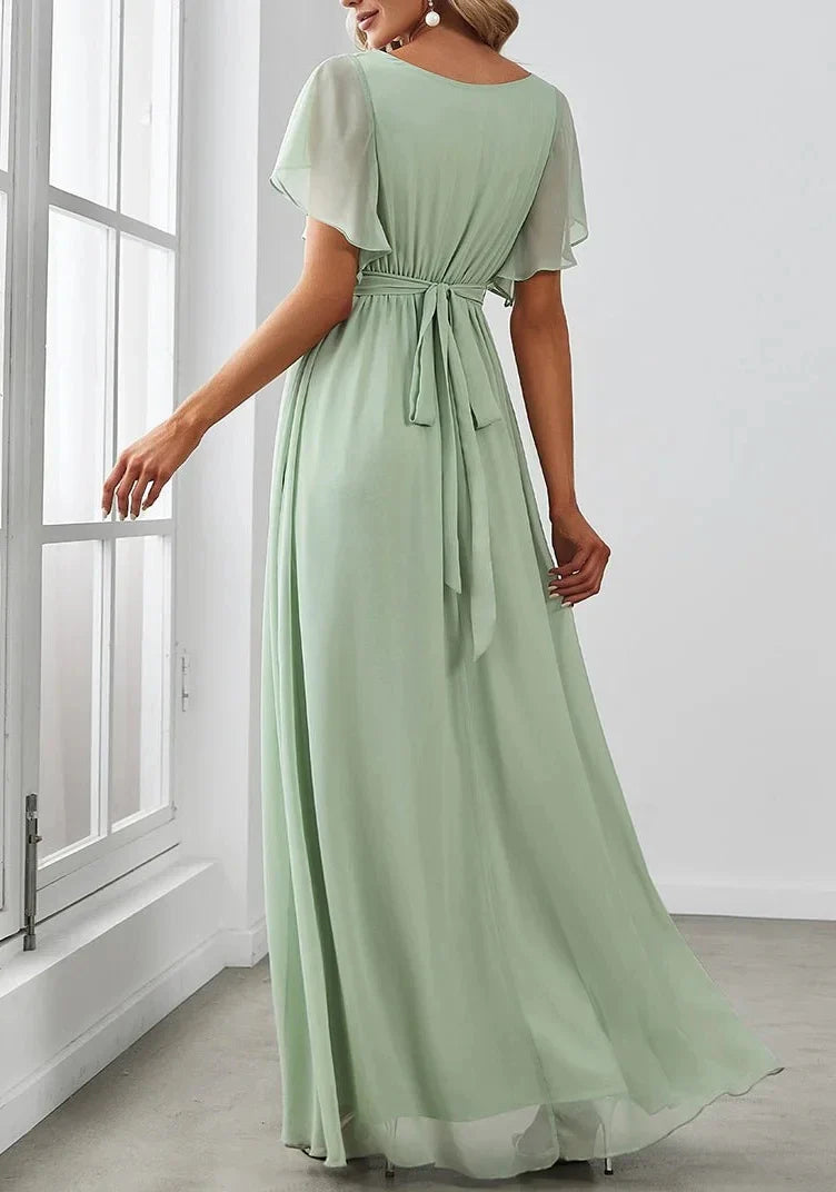 A-Line Princess V-Neck Floor-length Long Bridesmaid Dresses