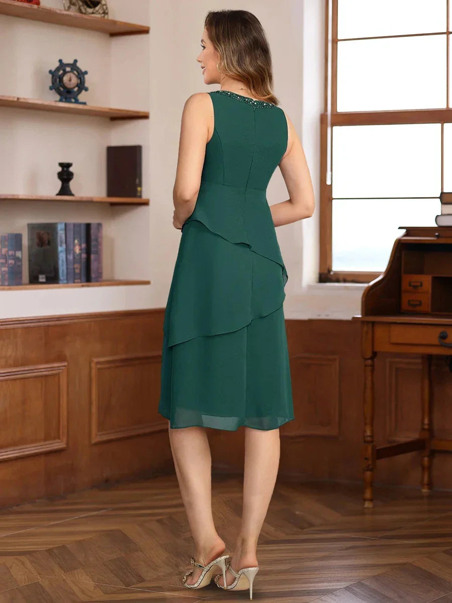 A-Line Princess V-Neck Knee Length Mother of the Bride & Groom Dresses with Jacket & Sequins