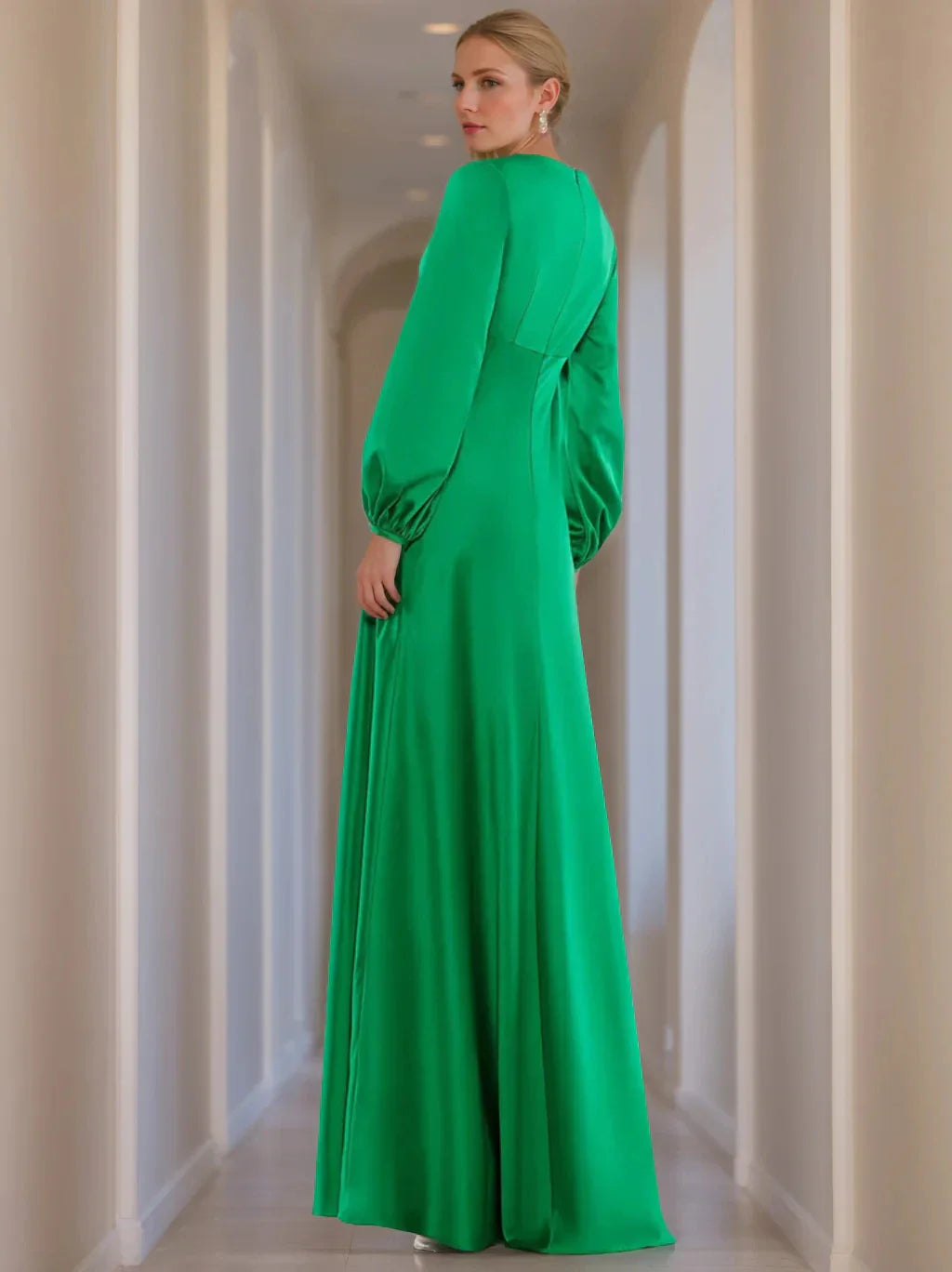A-Line Princess V-Neck Long Sleeves Floor-Length Mother of the Bride Dresses with Ruffles