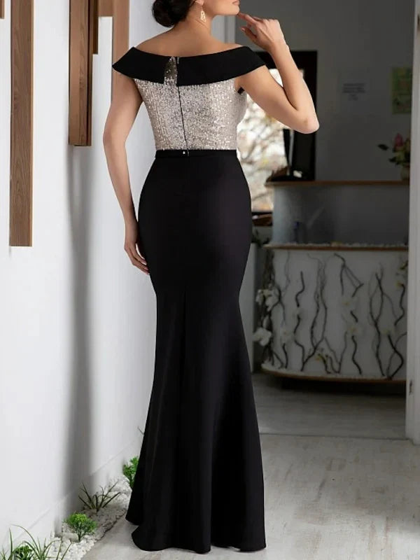 A-Line Princess V-Neck Short Sleeves Floor-Length Mother of the Bride Dresses with Sequin