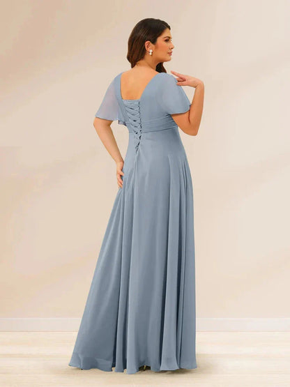 A-Line Princess V-Neck Short Sleeves Plus Size Bridesmaid Dresses with Pockets