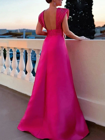 A-Line Princess V-Neck Sleeveless Floor-Length Mother of the Bride Dresses with Split Side