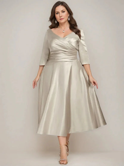 A-Line Princess V-Neck Tea-Length Mother of the Bride Dresses
