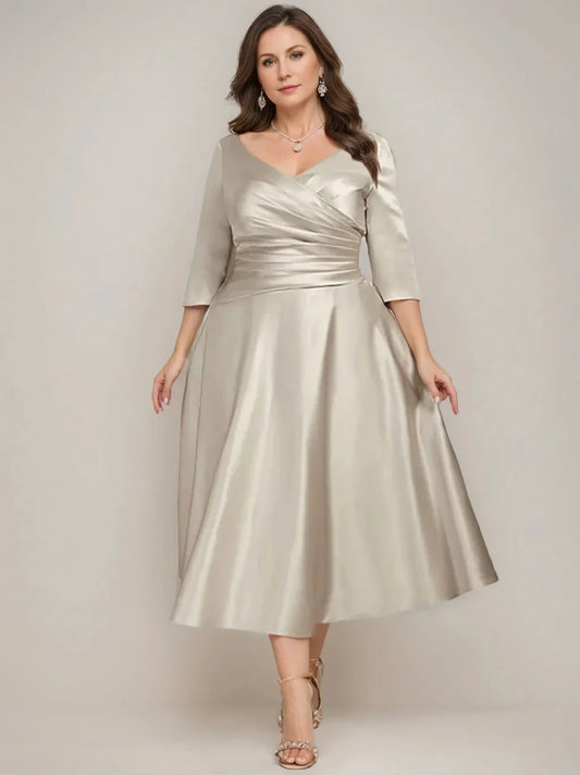 A-Line Princess V-Neck Tea-Length Mother of the Bride Dresses