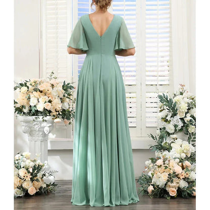 A-Line Princess V Neck Short Sleeves Bridesmaid Dresses Wedding Guest Dresses