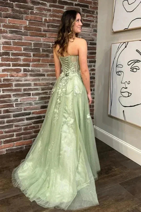 A-Line Sage Dress Tulle Sweetheart Appliques