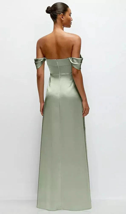 A-Line Satin Maxi Dress with Convertible Off-the-Shoulder or Strapless Looks in Sage