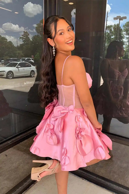 A-Line Sheer Corset Bodice Flowers Homecoming Dress