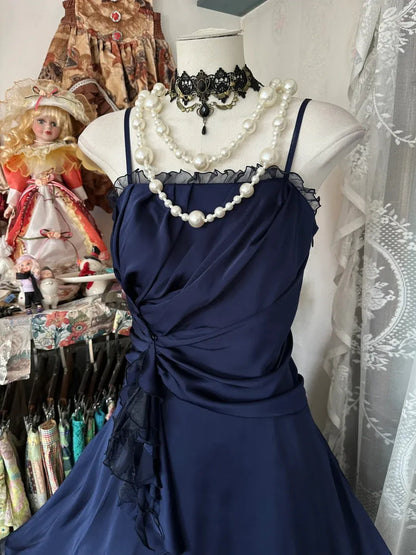 Elegant A-Line Ruffled Ruched Lace-Up Back Navy Mini Homecoming Dress for Women