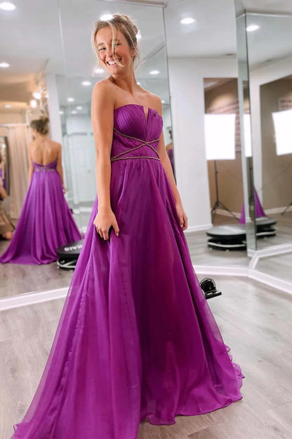 A-Line Strapless Prom Dress with Open Back