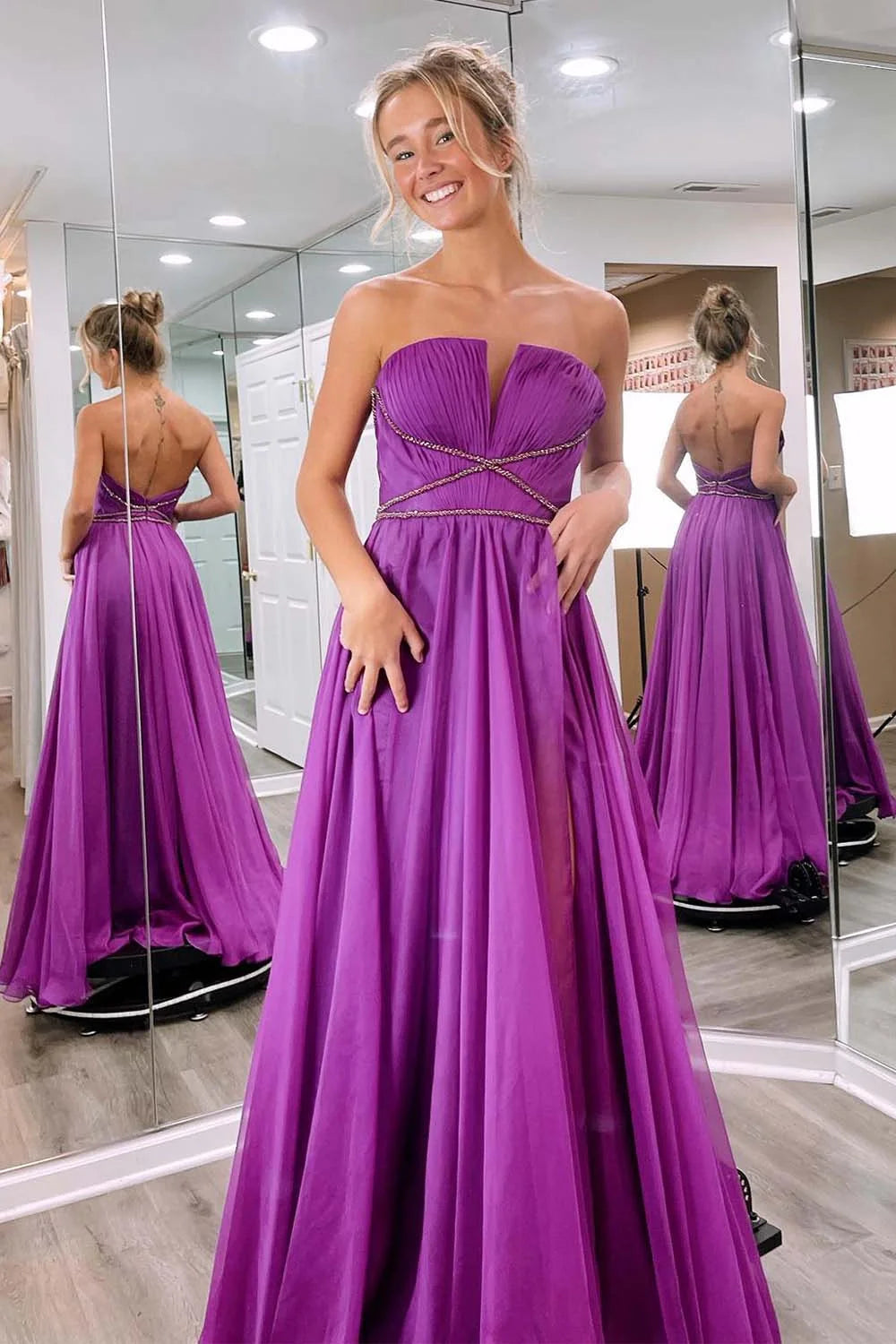 A-Line Strapless Prom Dress with Open Back
