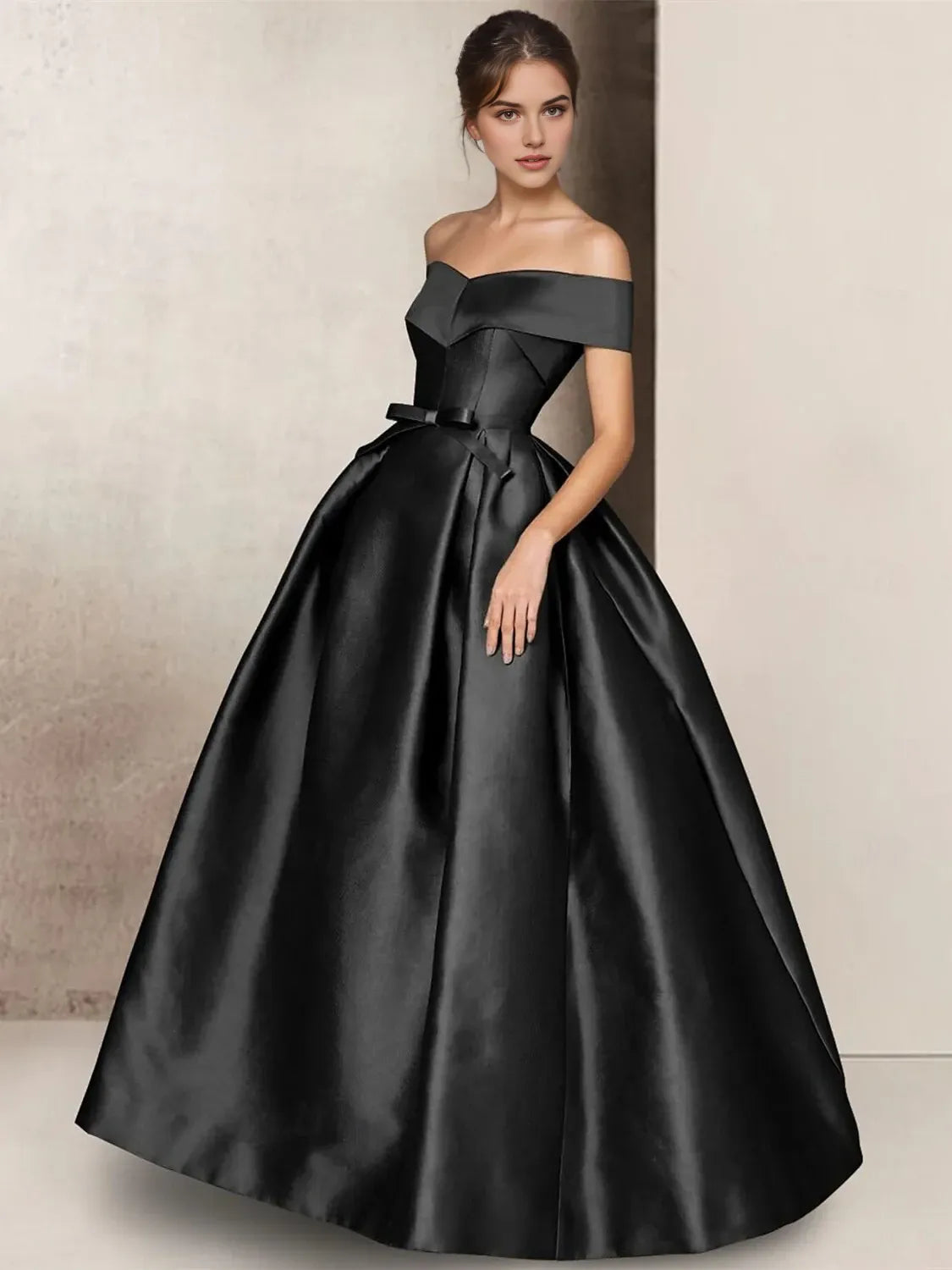 A-Line Strapless Short Sleeve Floor Length Mother of the Bride Dresses Satin with Bow(s)
