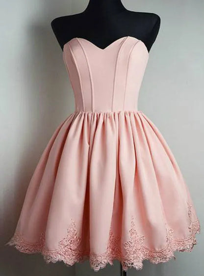A-Line Sweetheart Corset Blush Pink Short Homecoming Dress With Lace Hem