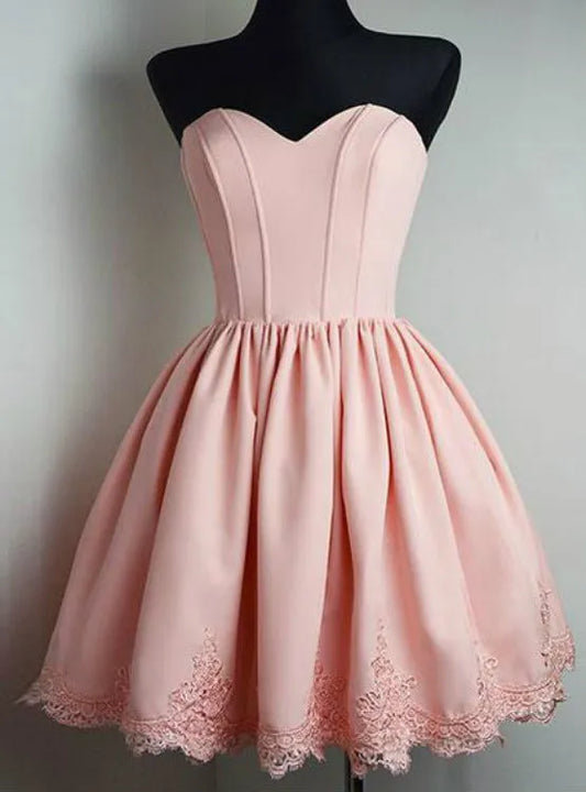 A-Line Sweetheart Corset Blush Pink Short Homecoming Dress With Lace Hem