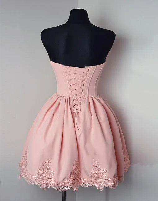 A-Line Sweetheart Corset Blush Pink Short Homecoming Dress With Lace Hem