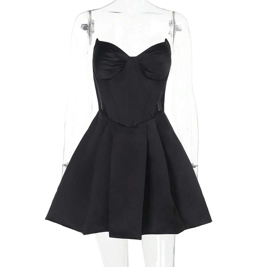 A-Line Sweetheart Corset Pleated Skirt Black Mini Homecoming Dress For Ladies