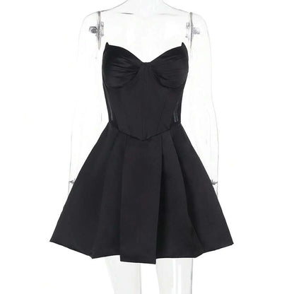 A-Line Sweetheart Corset Pleated Skirt Black Mini Homecoming Dress For Ladies
