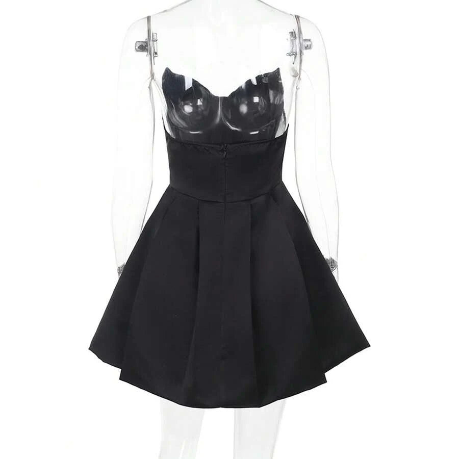 A-Line Sweetheart Corset Pleated Skirt Black Mini Homecoming Dress For Ladies