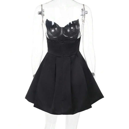 A-Line Sweetheart Corset Pleated Skirt Black Mini Homecoming Dress For Ladies