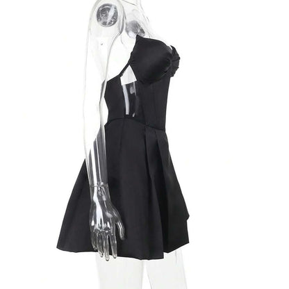 A-Line Sweetheart Corset Pleated Skirt Black Mini Homecoming Dress For Ladies
