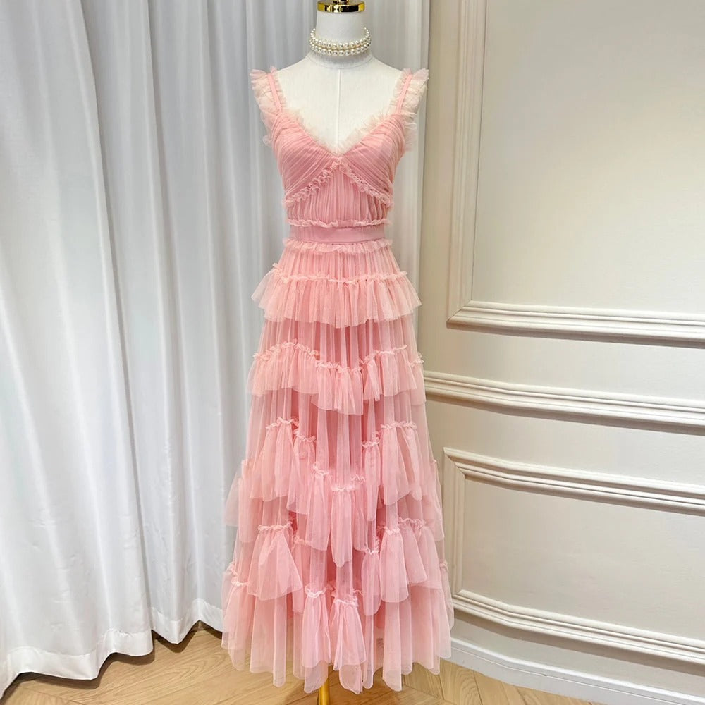 A-line Backless Dresses For Women Square Collar Sleeveless High Waist Solid Dress Female Fashion Clothing Prom Dress