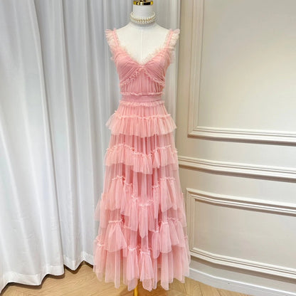 A-line Backless Dresses For Women Square Collar Sleeveless High Waist Solid Dress Female Fashion Clothing Prom Dress