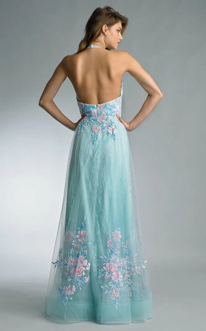 A-line Floor-length Halter Sleeveless Tulle Backless Prom Dress/Formal Women's Dresses