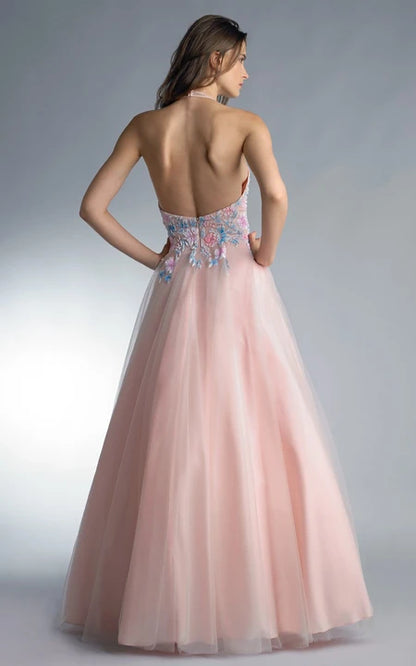 A-line Floor-length Halter Sleeveless Tulle Backless Prom Dress/Formal Women's Dresses