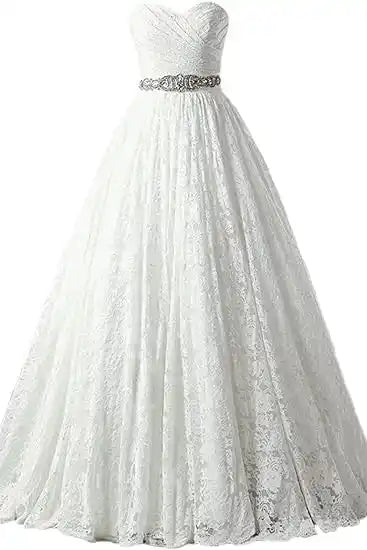 A-line Sweetheart Floor Length Lace Wedding Dresses Bridal Gown