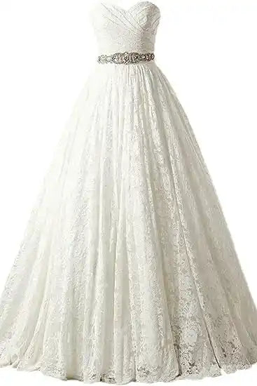 A-line Sweetheart Floor Length Lace Wedding Dresses Bridal Gown