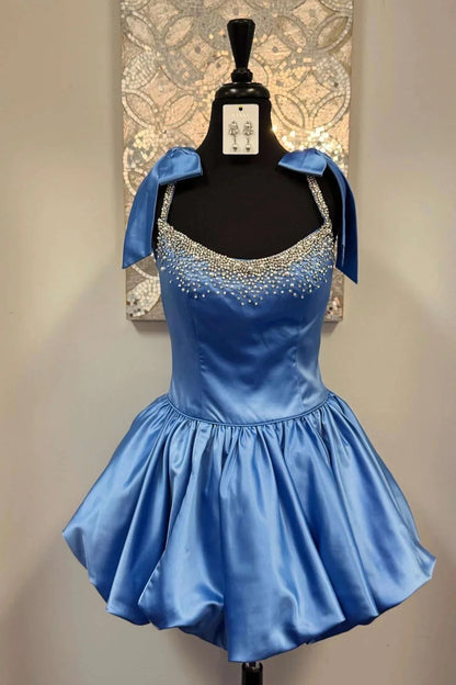A-line Yellow Homecoming Dresses Short Pearls with Bow Straps