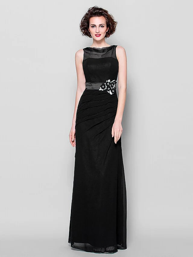 Mother of the Bride Dress Cowl Neck Floor Length Georgette Sleeveless with Sash Ribbon Beading Appliques
